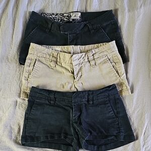 Hurley/Volcom Women's Shorts Trio - 2 Black And 1 Kahki